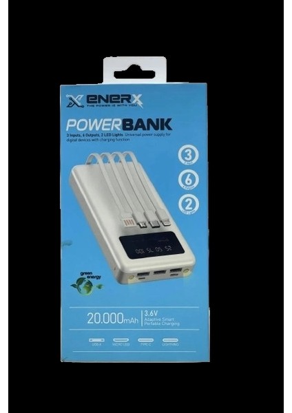 Enerx Powerbank 20000 Mah 2.1 Amper Dahili Kablolu ENR-P20DC Beyaz modelleri