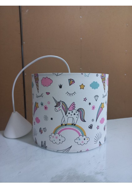 Unicorn Kumaş Kaplama Çocuk Odası ve Bebek Odası Avize Aydınlatma Sarkıt