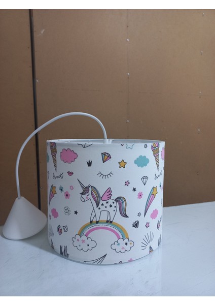 Unicorn Kumaş Kaplama Çocuk Odası ve Bebek Odası Avize Aydınlatma Sarkıt