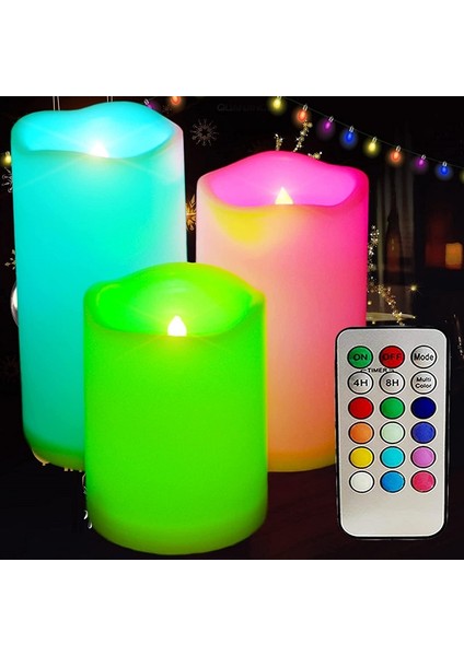 12 Adet Işıklı LED Mum Rgb Kumandalı Renkli LED Işıklı Mum Sevgililer Gününe Özel Dekor Işıklı Mum