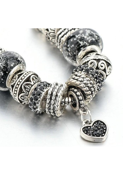 Avusturya Kristali Siyah Kalp Bayan Charm Bileklik fiyatları