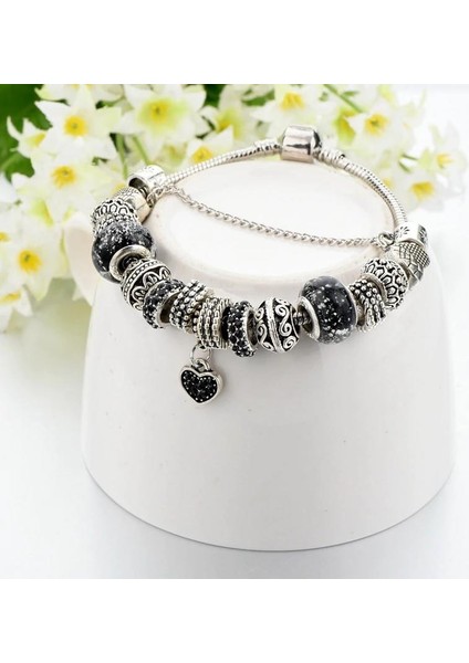 Avusturya Kristali Siyah Kalp Bayan Charm Bileklik modelleri