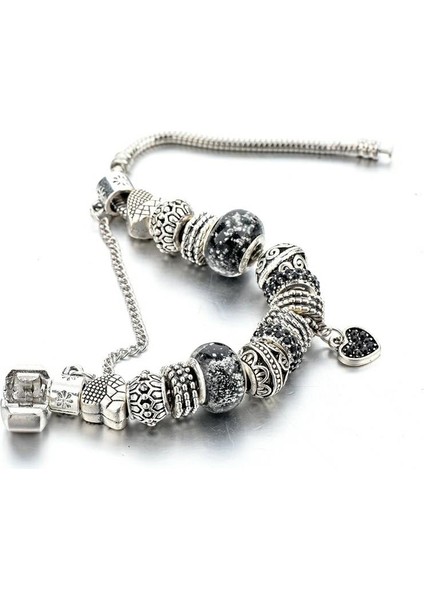 Avusturya Kristali Siyah Kalp Bayan Charm Bileklik fırsatları