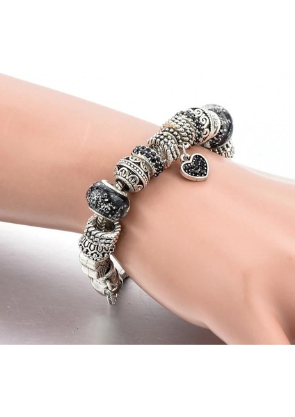 Avusturya Kristali Siyah Kalp Bayan Charm Bileklik indirimleri