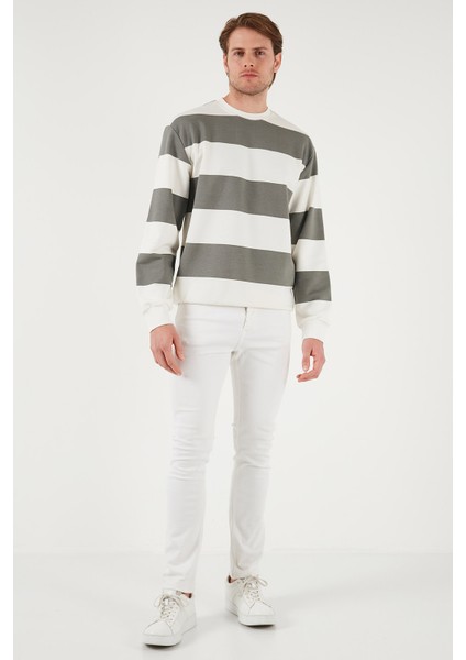 Pamuklu Çizgili Regular Fit Bisiklet Yaka Sweat Erkek Sweat 5905790