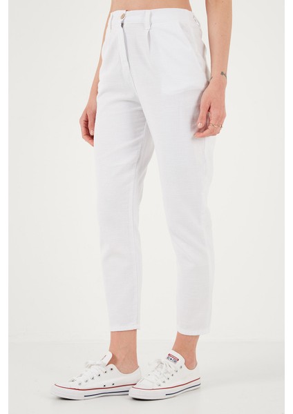 Pamuklu Slim Fit Normal Bel Düz Paça Pantolon Bayan Pantolon 668Y5121