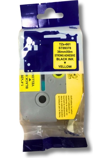 Brother TZE-661 36MMX8M Sarı Etikete Siyah Muadil Laminasyon Şerit