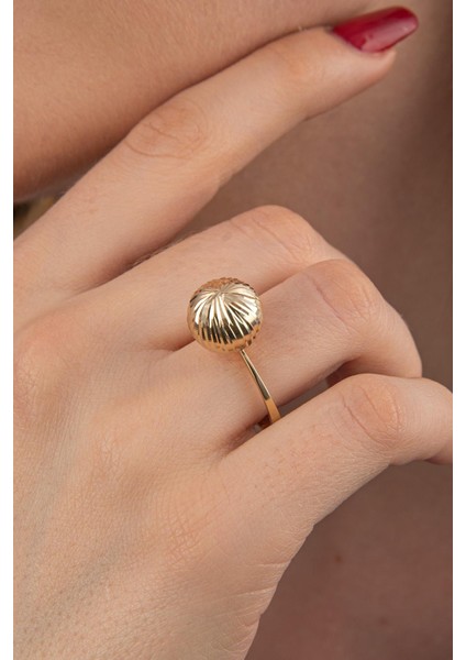 14 Ayar Altın Işıltılı Topcuk Yüzük