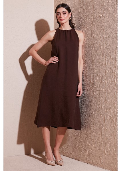 Regular Fit Halter Yaka Midi Boy Elbise Bayan Elbise 67810049
