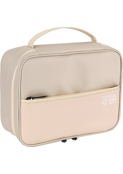 Tek Katmanlı Aksesuar Çantası Polyester + Kablolar Için Pu Deri Çanta Sabit Disk Adaptörü-Bej (Yurt Dışından)