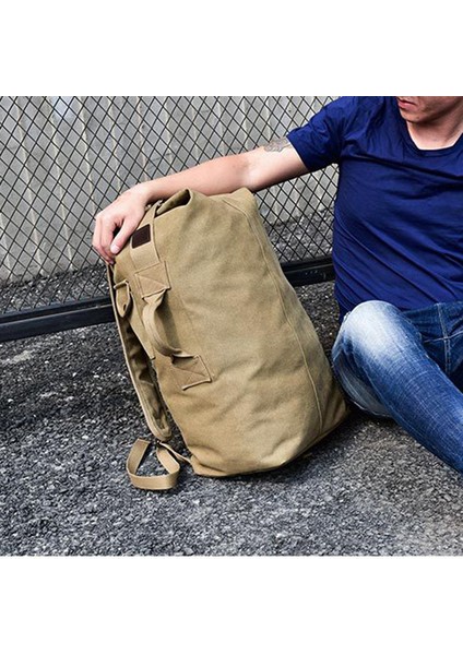Yürüyüş Kamp Sırt Çantası Kanvas Seyahat Sırt Çantası Dizüstü Bilgisayar Omuz Çantası, Boyut: S-Haki (Yurt Dışından) fiyatları