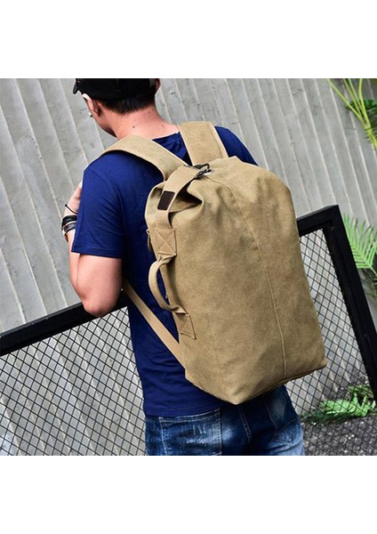 Yürüyüş Kamp Sırt Çantası Kanvas Seyahat Sırt Çantası Dizüstü Bilgisayar Omuz Çantası, Boyut: S-Haki (Yurt Dışından) modelleri