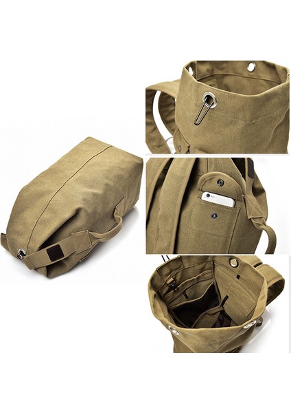 Yürüyüş Kamp Sırt Çantası Kanvas Seyahat Sırt Çantası Dizüstü Bilgisayar Omuz Çantası, Boyut: S-Haki (Yurt Dışından) indirimleri