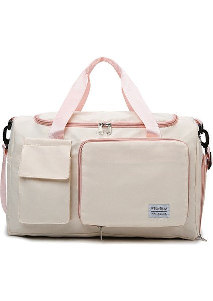 Katlanabilir Oxford Kumaş Spor Çantası Spor Çanta Omuz Askılı Islak ve Kuru Ayırma Cep Silindir Çanta-Pembe (Yurt Dışından)