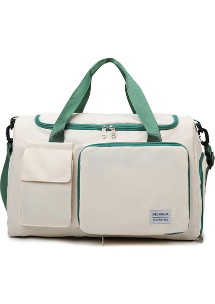 Katlanabilir Oxford Kumaş Spor Çantası Spor Çanta Omuz Askılı Islak ve Kuru Ayırma Cep Silindir Çanta-Siyahımsı Yeşil (Yurt Dışından)