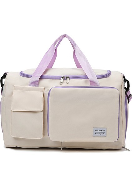 Katlanabilir Oxford Kumaş Spor Çantası Spor Çanta Omuz Askılı Islak ve Kuru Ayırma Cep Silindir Çanta-Mor (Yurt Dışından)