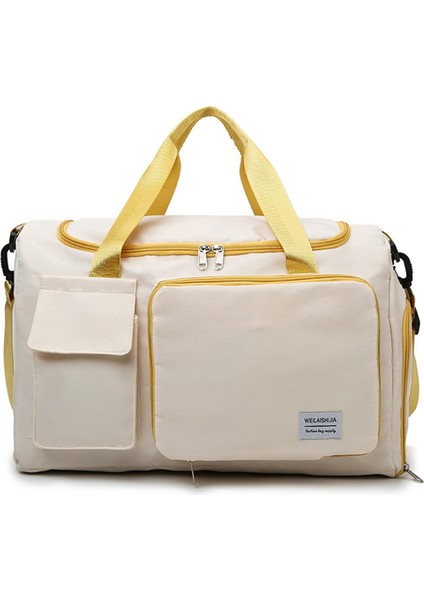 Katlanabilir Oxford Kumaş Spor Çantası Spor Çantası Islak ve Kuru Ayırma Cep Omuz Askılı Spor Çantası-Açık Sarı (Yurt Dışından)