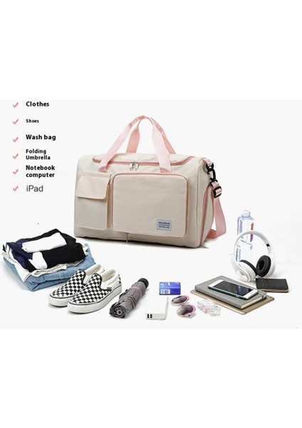 Katlanabilir Oxford Kumaş Spor Çantası Spor Çantası Islak ve Kuru Ayırma Cep Omuz Askılı Spor Çantası-Açık Sarı (Yurt Dışından) fiyatları