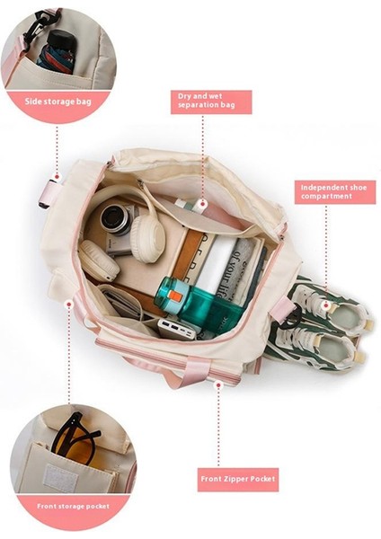 Katlanabilir Oxford Kumaş Spor Çantası Spor Çantası Islak ve Kuru Ayırma Cep Omuz Askılı Spor Çantası-Açık Sarı (Yurt Dışından) modelleri