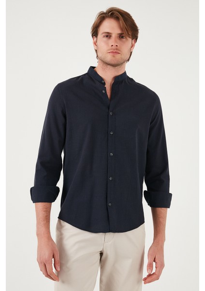 Keten Görünümlü Pamuklu Regular Fit Hakim Yaka Gömlek Erkek Gömlek CF25S112637