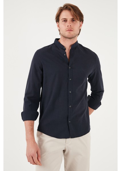 Keten Görünümlü Pamuklu Regular Fit Hakim Yaka Gömlek Erkek Gömlek CF25S112637