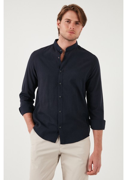 Keten Görünümlü Pamuklu Regular Fit Hakim Yaka Gömlek Erkek Gömlek CF25S112637