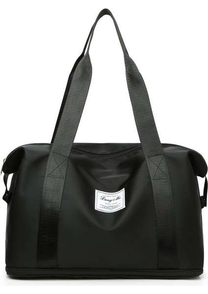 Oxford Kumaş Duffle Çanta Hafta Sonu Gecelik Omuz Çantası Spor Salonu El Çantası-Siyah (Yurt Dışından)