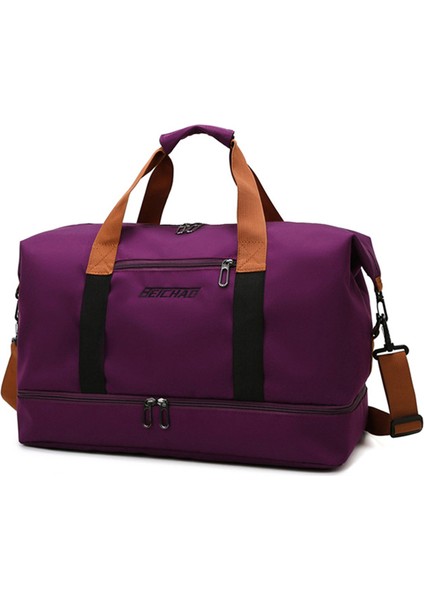 BED-810 Günlük Oxford Kumaş Spor Çantası Seyahat Hafta Sonu Çanta Crossbody Omuz Çantası-Mor (Yurt Dışından)