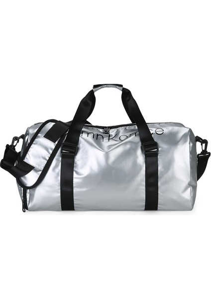 Pu Deri Spor Çantası Spor Çanta Omuz Askılı Islak ve Kuru Ayırma Cep Duffle Çanta-Gümüş (Yurt Dışından)