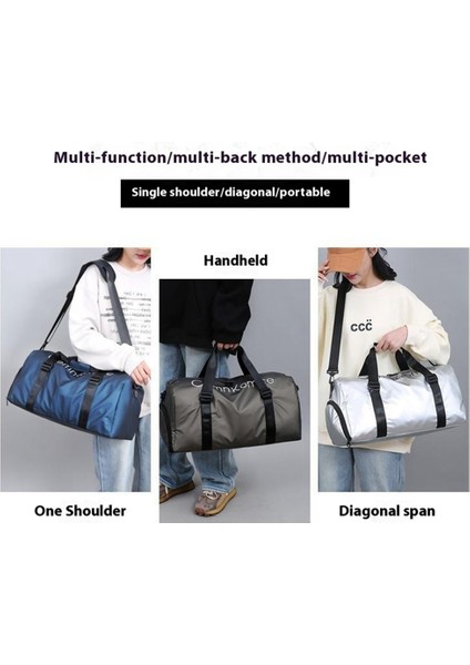 Pu Deri Spor Çantası Spor Çanta Omuz Askılı Islak ve Kuru Ayırma Cep Duffle Çanta-Gümüş (Yurt Dışından) fiyatları
