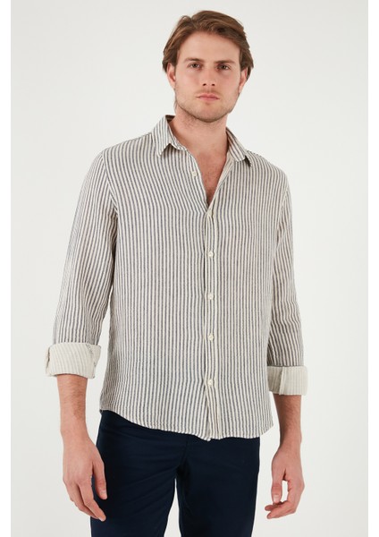 Çizgili Regular Fit Pamuklu Uzun Kollu Gömlek Erkek Gömlek CF25S129721