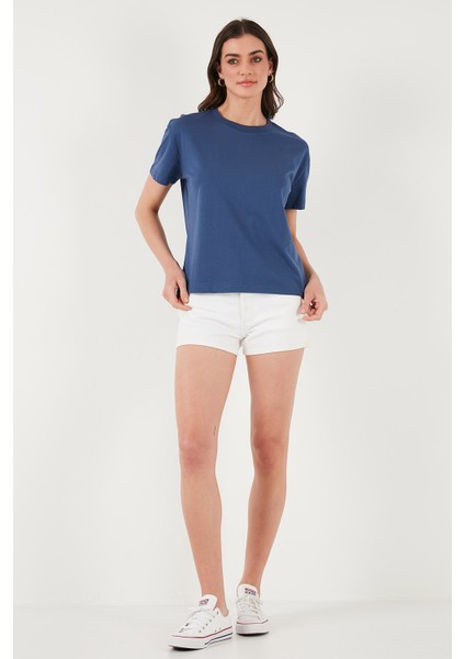 Pamuklu Oversize Fit Bisiklet Yaka T Shirt Bayan T Shirt 5866097