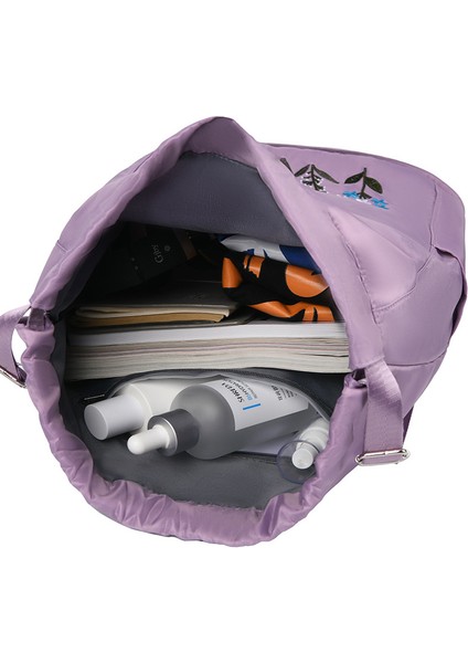 Çiçek Nakış Ipli Sırt Çantası Su Geçirmez Oxford Kumaş Katlanabilir Omuz Çantası-Açık Mor (Yurt Dışından) fırsatları