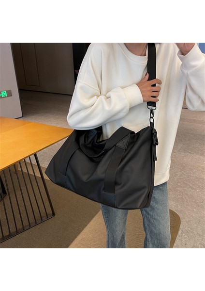 NJ-3001 Su Geçirmez Oxford Kumaş Spor Tote Çanta Seyahat Hafta Sonu Çanta Crossbody Omuz Çantası-Siyah (Yurt Dışından) modelleri