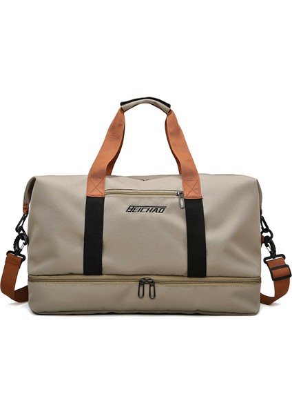 BED-810 Rahat Oxford Kumaş Spor Tote Çanta Seyahat Hafta Sonu Çanta Crossbody Omuz Çantası-Haki (Yurt Dışından)