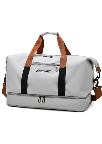 BED-810 Günlük Oxford Kumaş Spor Çantası Seyahat Hafta Sonu Çanta Crossbody Omuz Çantası-Gri (Yurt Dışından)