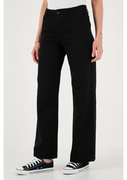 Pamuklu Standart Fit Yüksek Bel Geniş Paça Pantolon Bayan Pantolon 668YP5344 fırsatları
