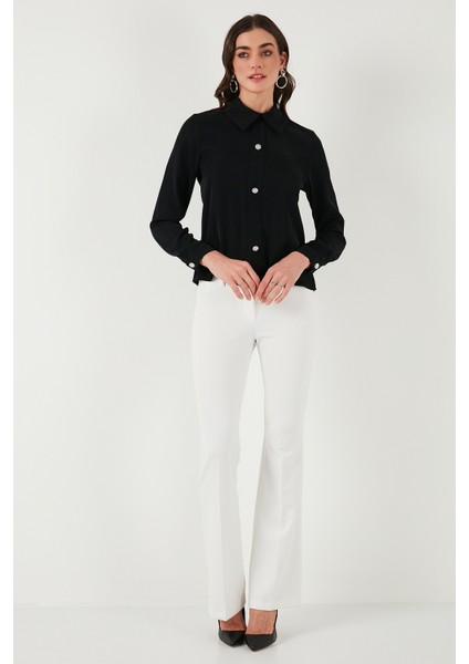 Taşlı Regular Fit Gömlek Yaka Fermuarlı Bluz Bayan Bluz 611BZ0493