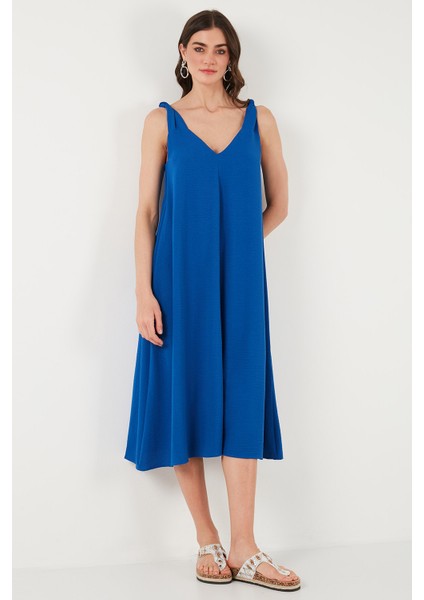 Oversize Fit V Yaka Midi Boy Basic Elbise Bayan Elbise 6788688