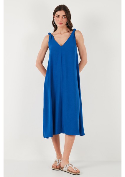 Oversize Fit V Yaka Midi Boy Basic Elbise Bayan Elbise 6788688