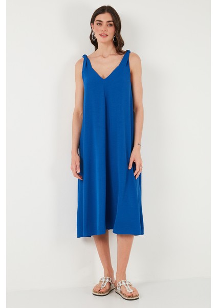 Oversize Fit V Yaka Midi Boy Basic Elbise Bayan Elbise 6788688