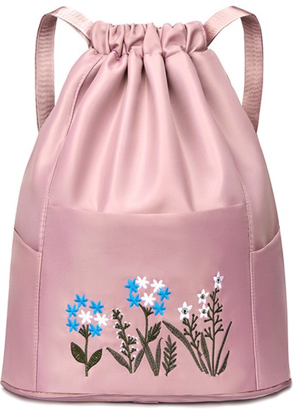 Çiçek Nakış Ipli Sırt Çantası Su Geçirmez Oxford Kumaş Katlanabilir Omuz Çantası-Pembe (Yurt Dışından)