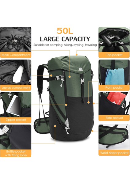 Yürüyüş Sırt Çantası 50L Dağcılık Sırt Çantası Su Geçirmez Hafif Yürüyüş Sırt Çantası Trekking Kamp Açık Hava Spor Seyahat Çantası Veya Tırmanma Kamp Turu-Koyu Mavi (Yurt Dışından) fiyatları