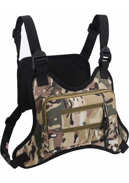 Outdoor Erkekler Taktik Yelek Çantası Suya Dayanıklı Polyester Çok Cepli Göğüs Çantası-Orman Yeşili (Yurt Dışından)