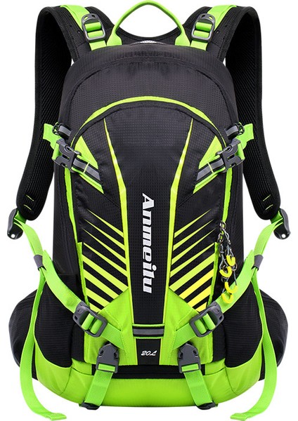 Anmeılu 1031A 20L Doğa Sporları Gece Bisiklete Binme Yansıtıcı Sırt Çantası 210D Naylon Su Geçirmez Ultra Hafif Kask Omuz Çantası-Siyah/yeşil (Yurt Dışından)