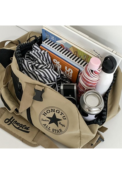 HT-325 Spor Omuz Çantası Oxford Kumaş Seyahat Çantası Haftasonu Çantası Saklama Çantası-Haki (Yurt Dışından) modelleri