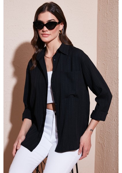 Regular Fit Tek Cepli Önü Kısa Arkası Uzun Krinkıl Gömlek Bayan Gömlek 6772752