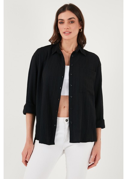 Regular Fit Tek Cepli Önü Kısa Arkası Uzun Krinkıl Gömlek Bayan Gömlek 6772752