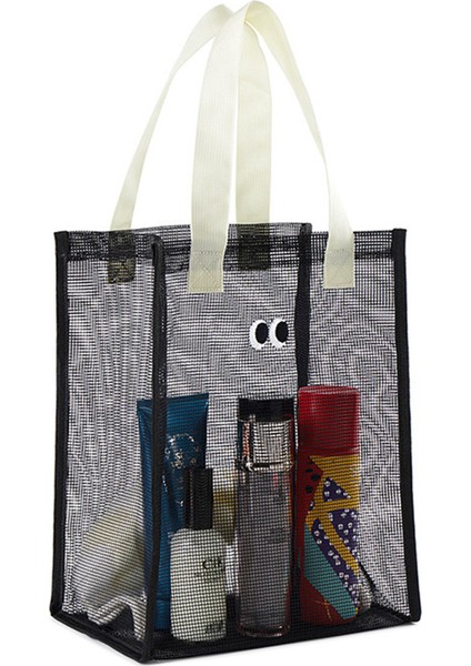 Polyester Örgü Tuvalet Malzemeleri Saklama Çantası Şampuan Çantası Duş Çantası-Siyah (Yurt Dışından)