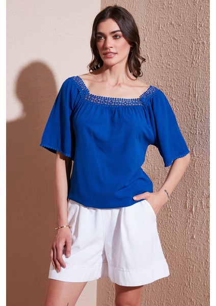 Güpürlü Regular Fit Kare Yaka Bluz Bayan Bluz 5869003
